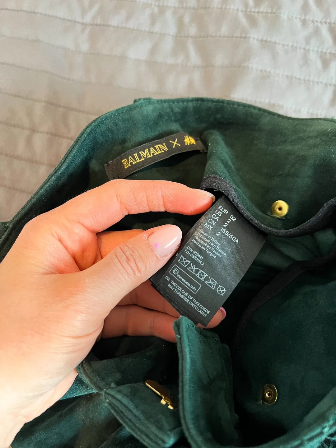 RARE Balmain X H&M green Suede Biker Pants Size US2 EUR 32 image indicator(7)
