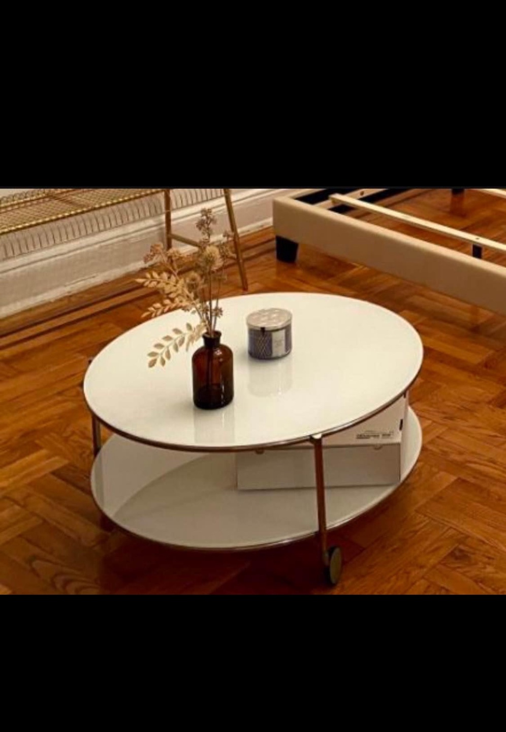 Round Two-Tier Coffee Table with White Glass Top