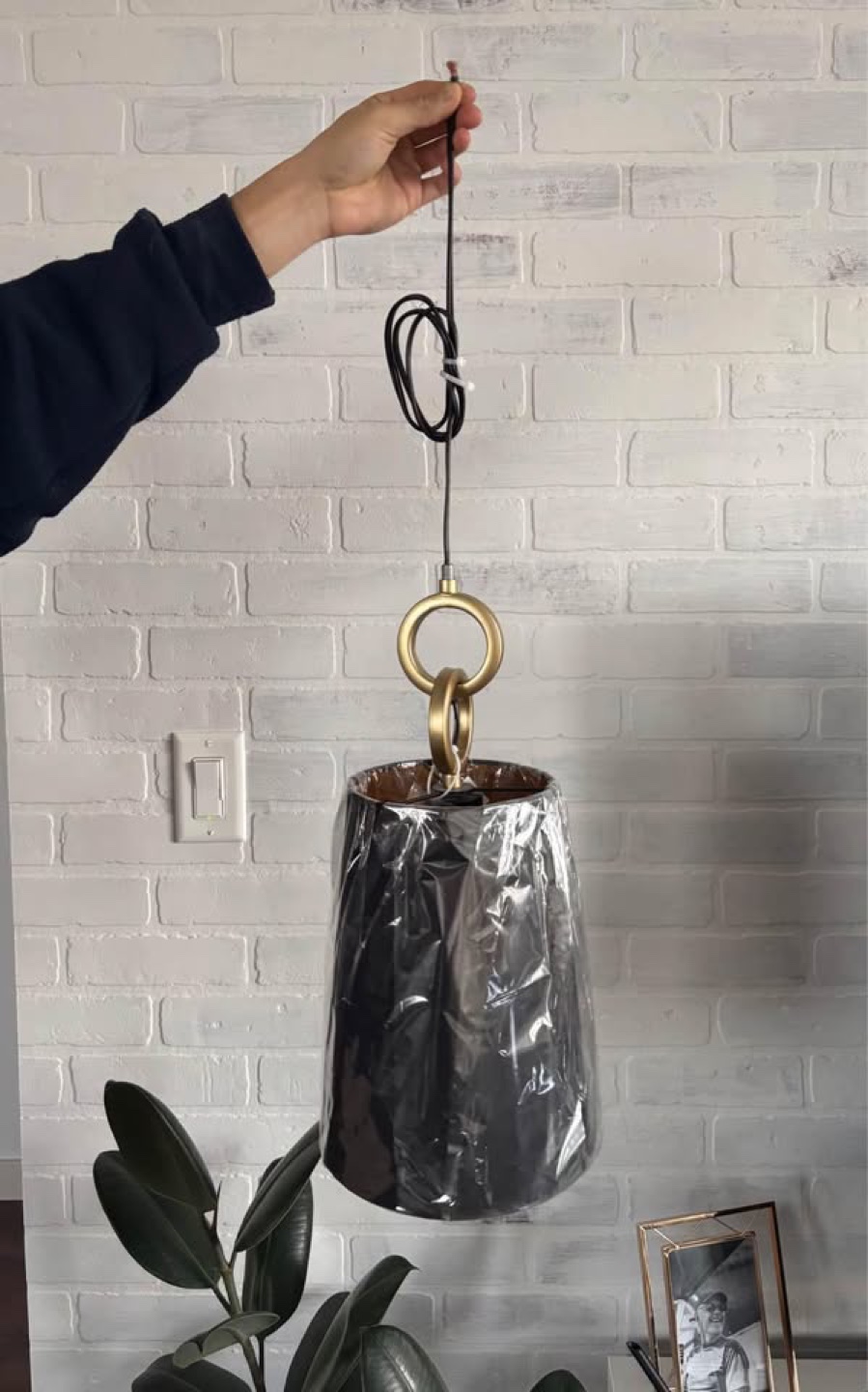 Brand New Black Pendant Lamp with Gold Accents