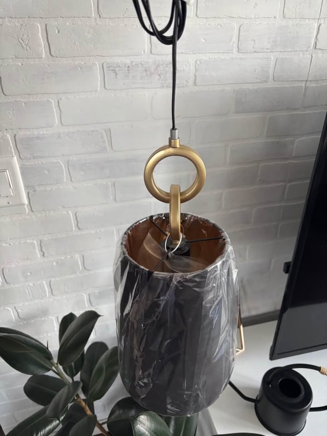Brand New Black Pendant Lamp with Gold Accents - photo 3