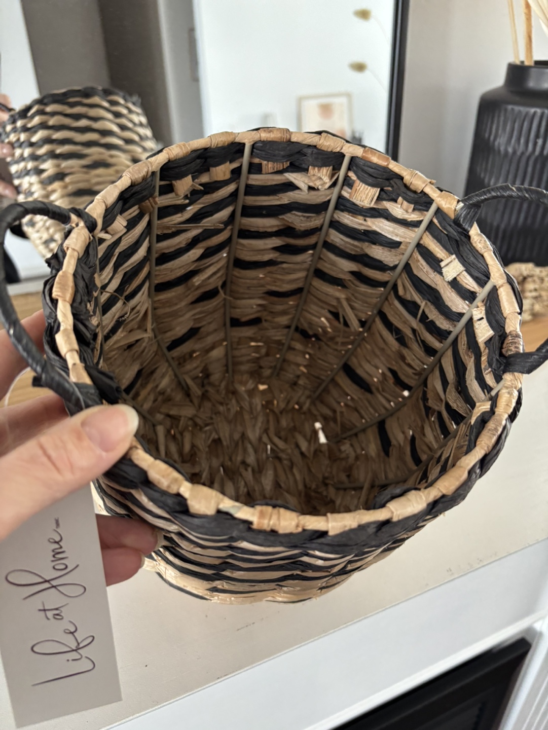 Black and Beige Woven Basket with Handles - photo 2