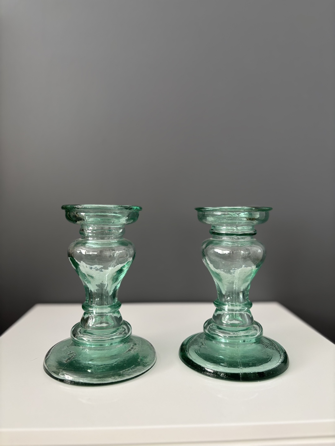 Pair of recycle Green Glass Candle Holders
