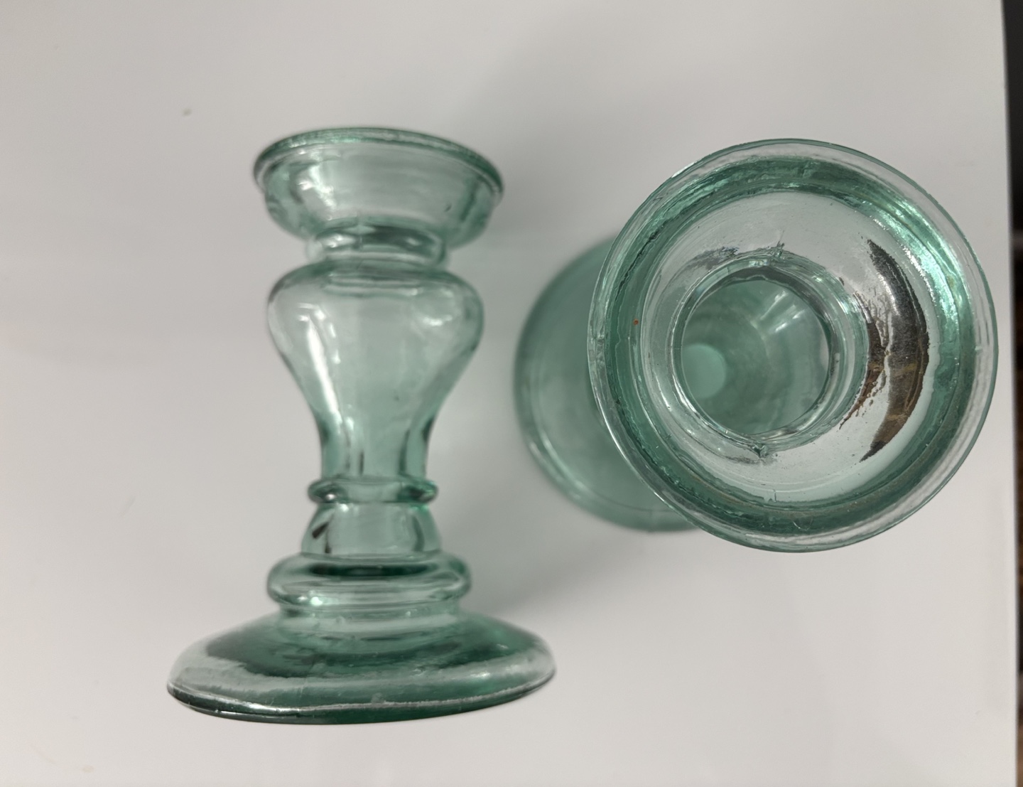 Pair of recycle Green Glass Candle Holders - photo 3