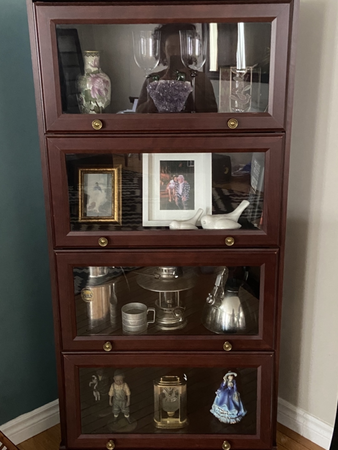 Four-shelf mahogany curio cabinet