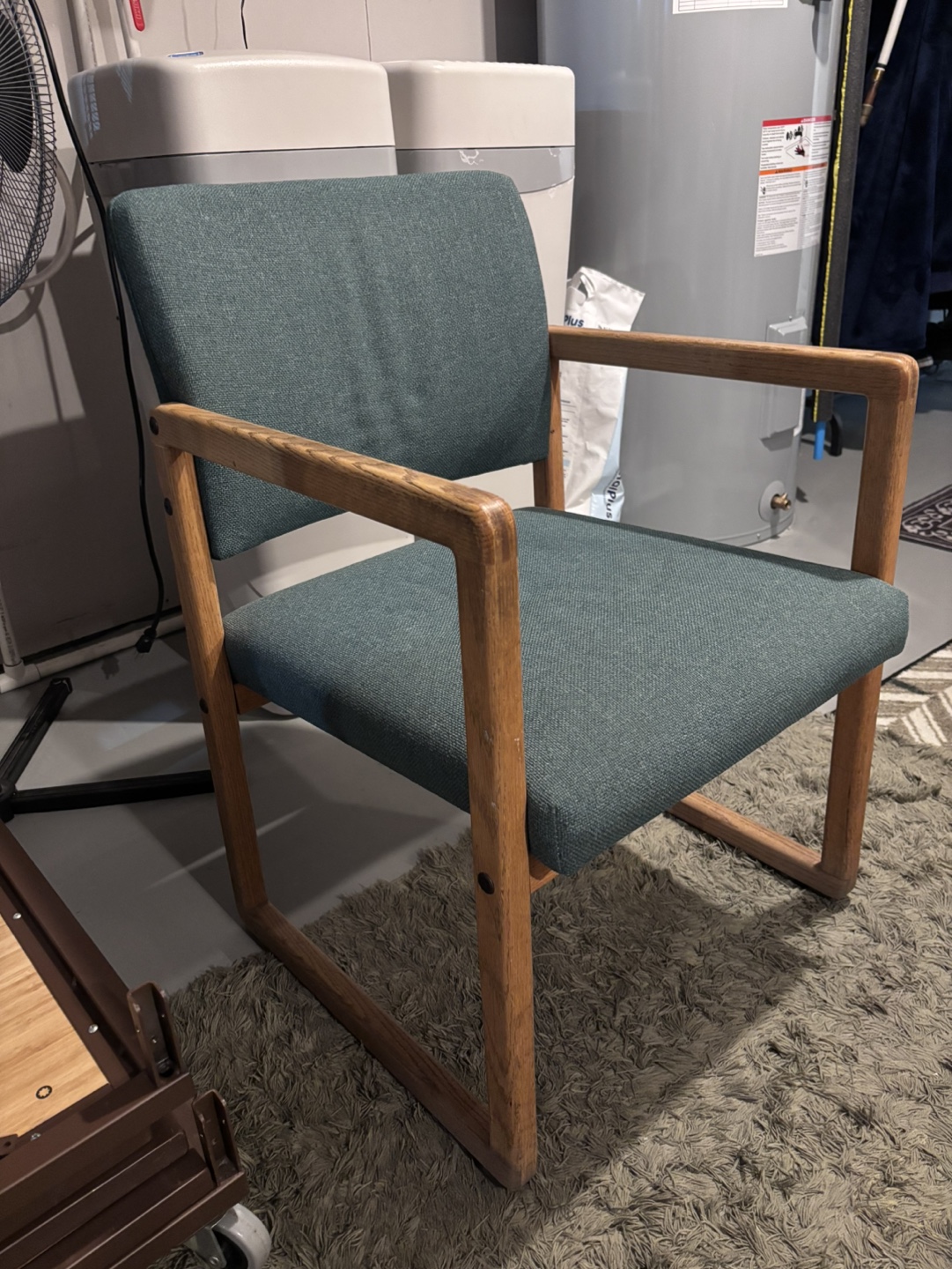 Mid-Century Modern Office Chair Teal Fabric & Oak Wood
