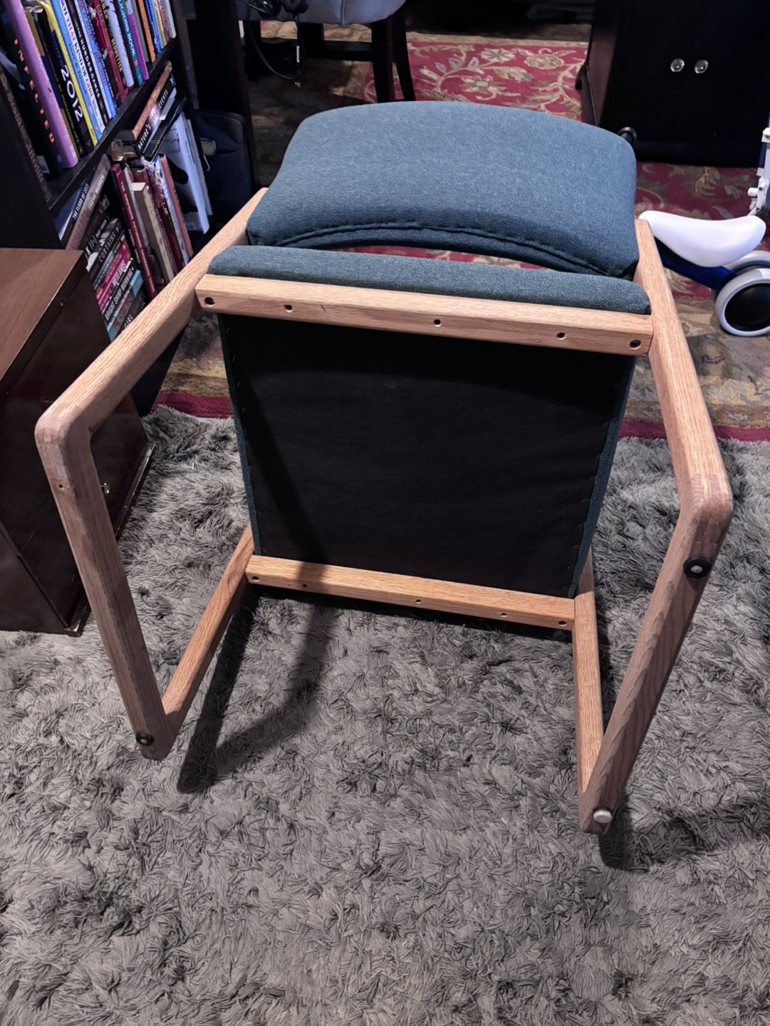Mid-Century Modern Office Chair Teal Fabric & Oak Wood - photo 2