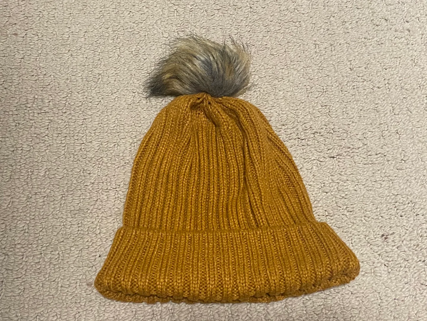 Mustard Yellow Knit Beanie with Pom Pom image indicator(2)