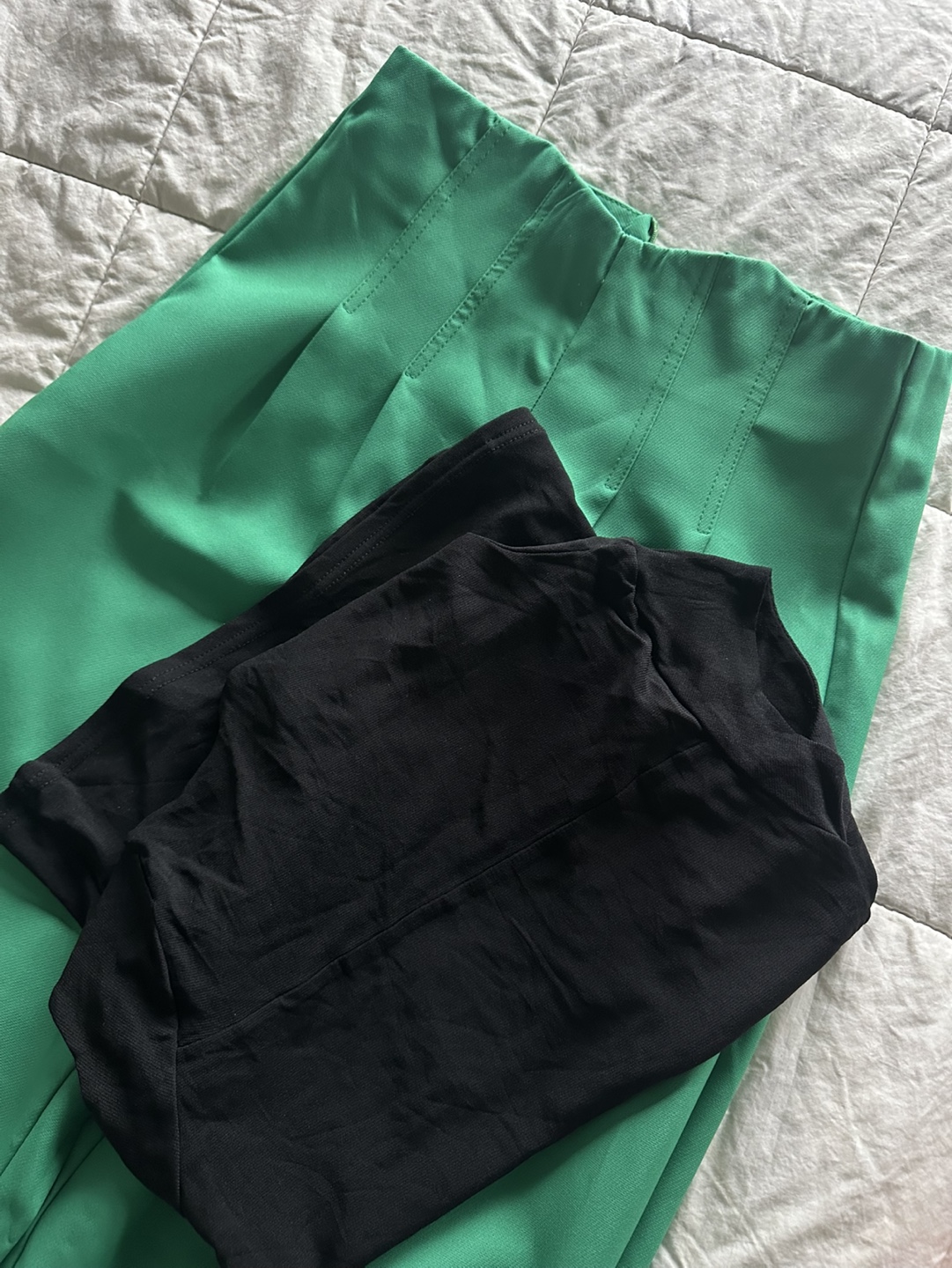 Black Mesh Top & Bright Green Trousers