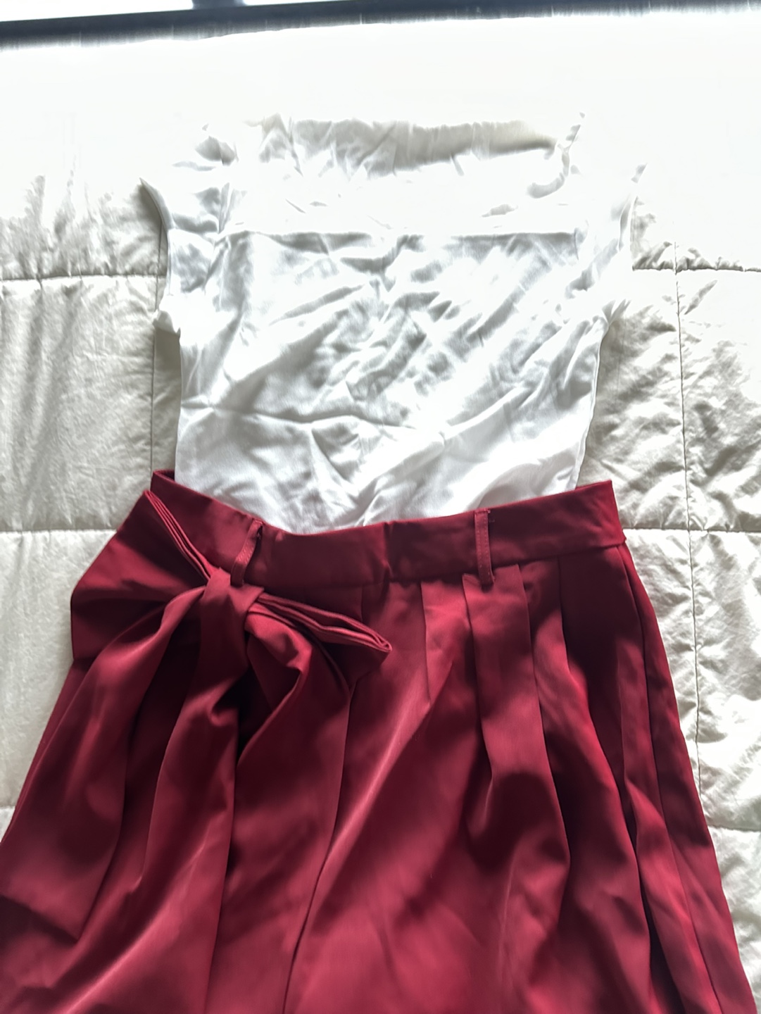 Adorable Two-Piece Set:  Top and Burgundy Culotte Pants