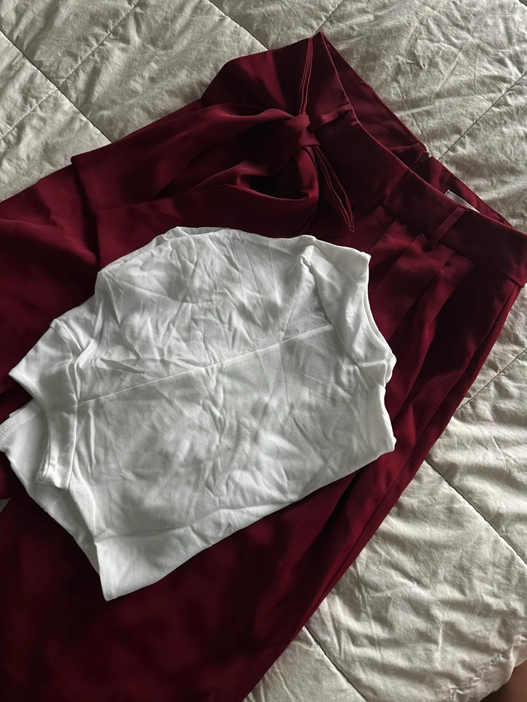 Adorable Two-Piece Set:  Top and Burgundy Culotte Pants image indicator(2)