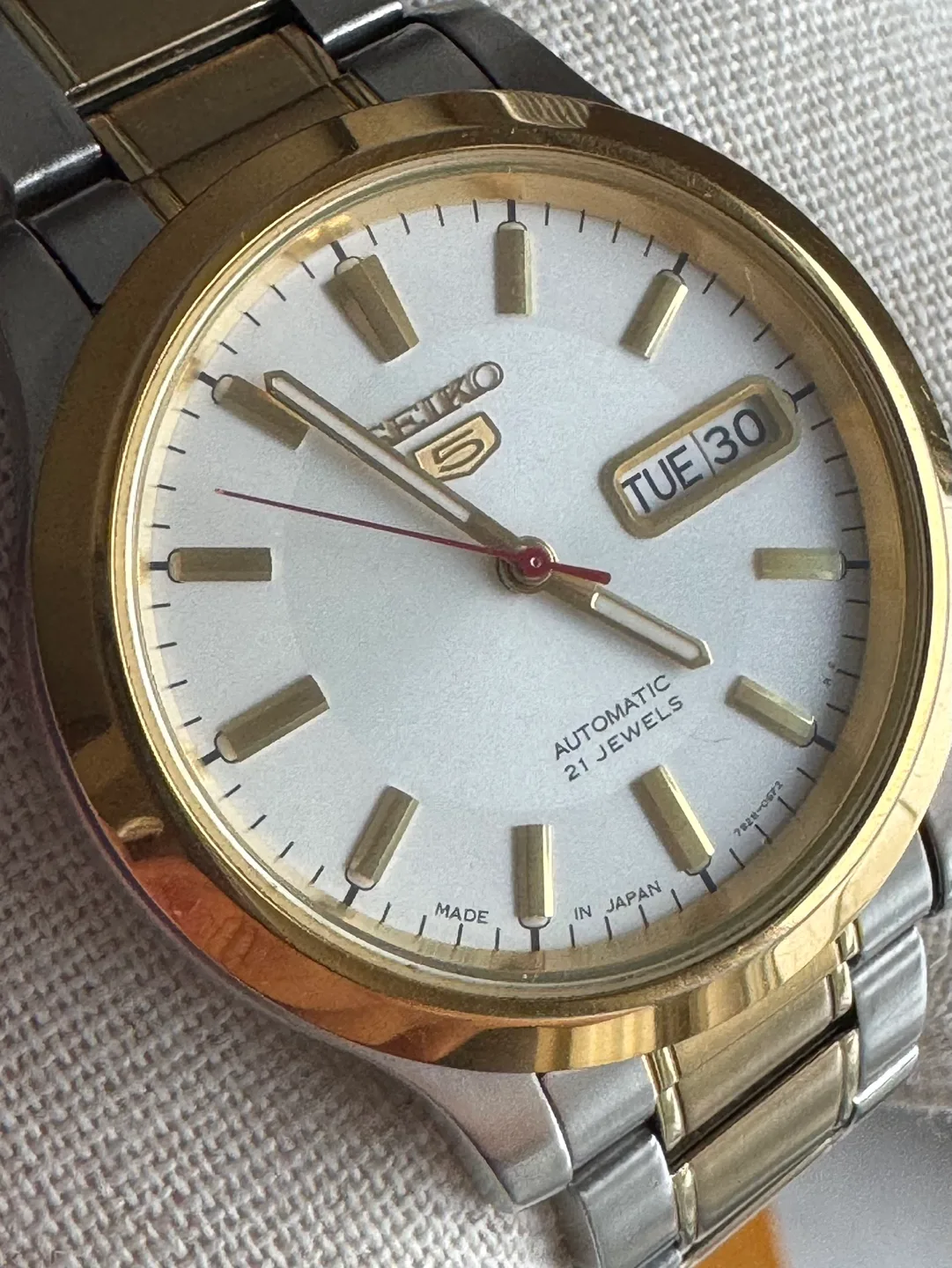 Seiko 5 Automatic Watch 37mm Two-Tone Gold Japan SNK790  7s26 thumbnail
