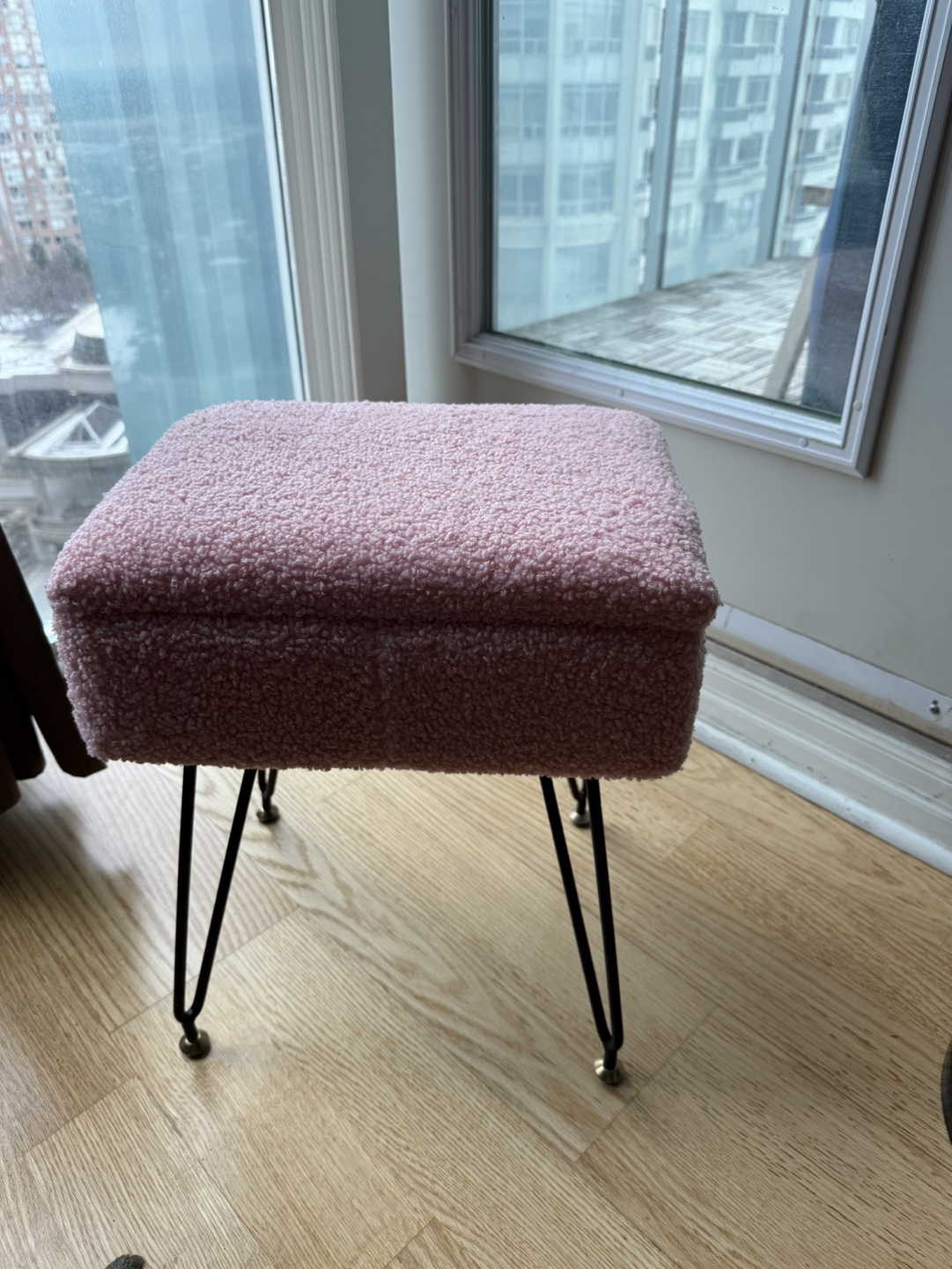 Pink Fuzzy Storage Ottoman