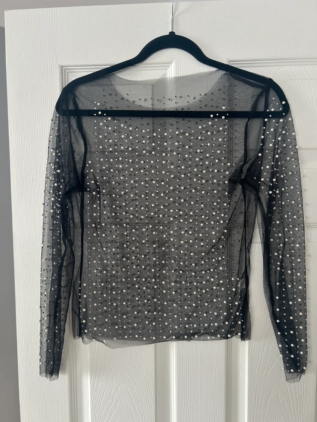 Black Pearl Embellished Mesh Long Sleeve Top image indicator(3)