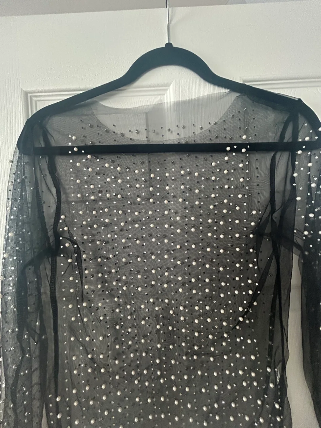 Black Pearl Embellished Mesh Long Sleeve Top image indicator(2)