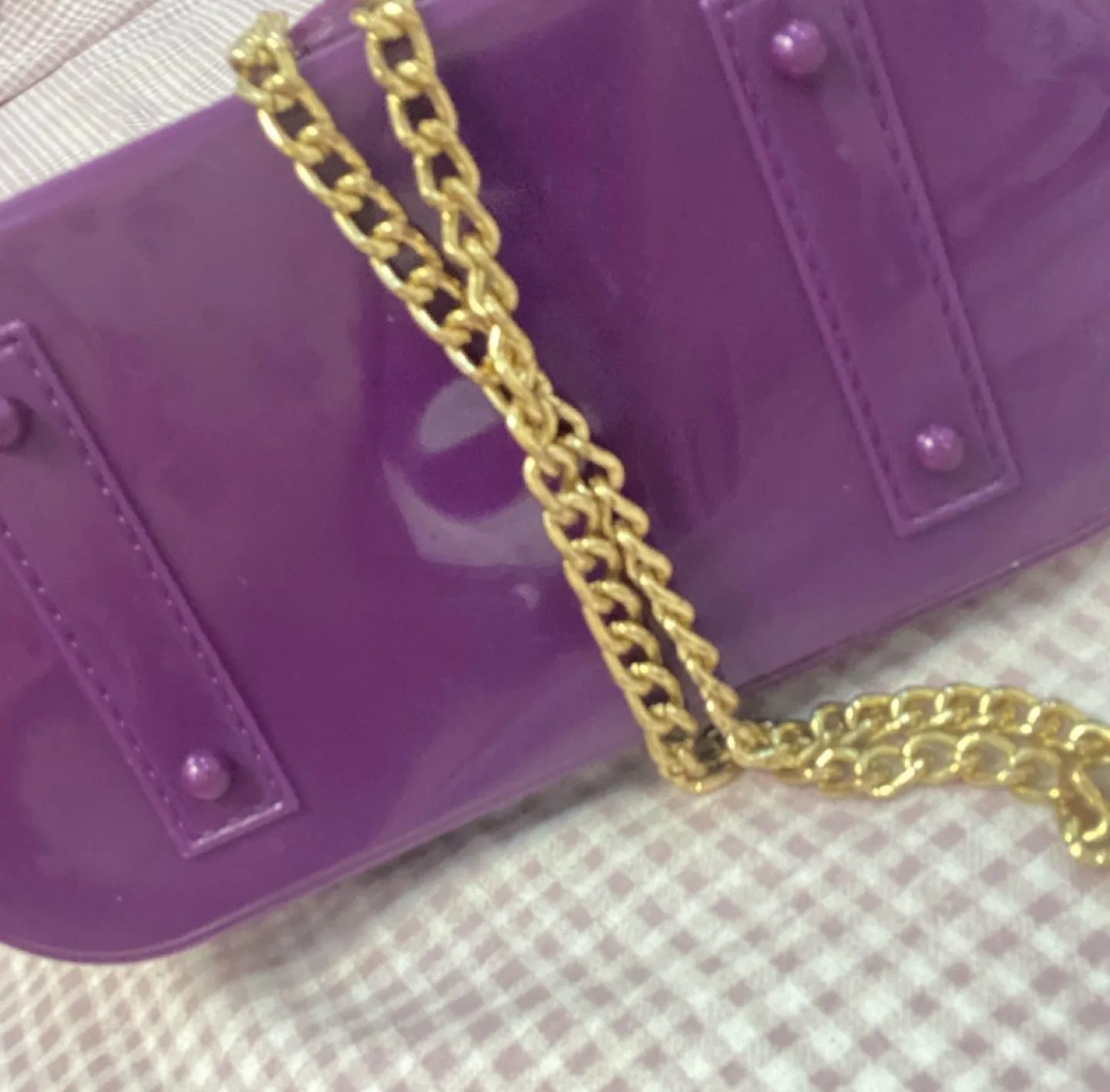 Purple Jelly Mini Bag with Gold Chain Strap 🏈 image indicator(3)