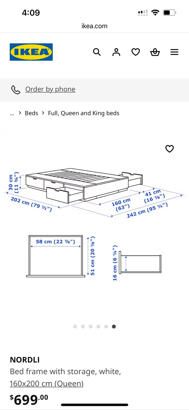 IKEA NORDLI Queen Bed Frame with Storage - White - photo 2