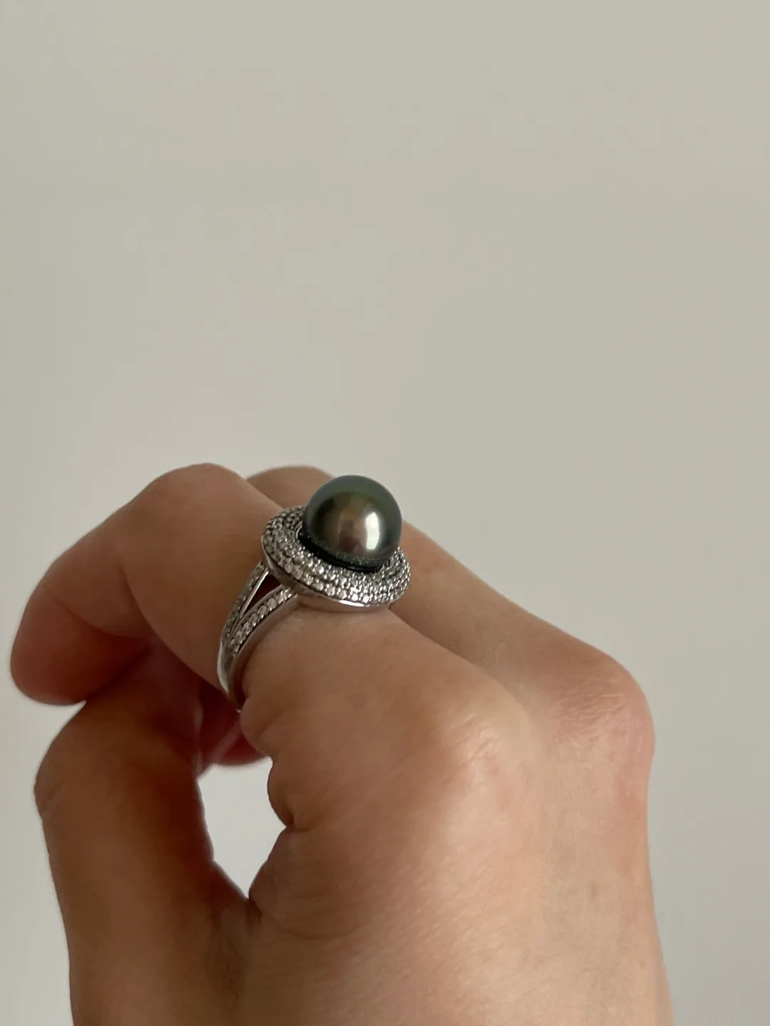 Elegant Tahitian Black Pearl CZ Silver Ring 🏈 image indicator(7)