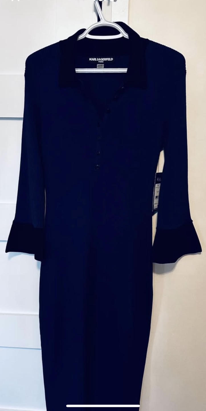 Karl Lagerfeld Navy Blue Knit Midi Dress