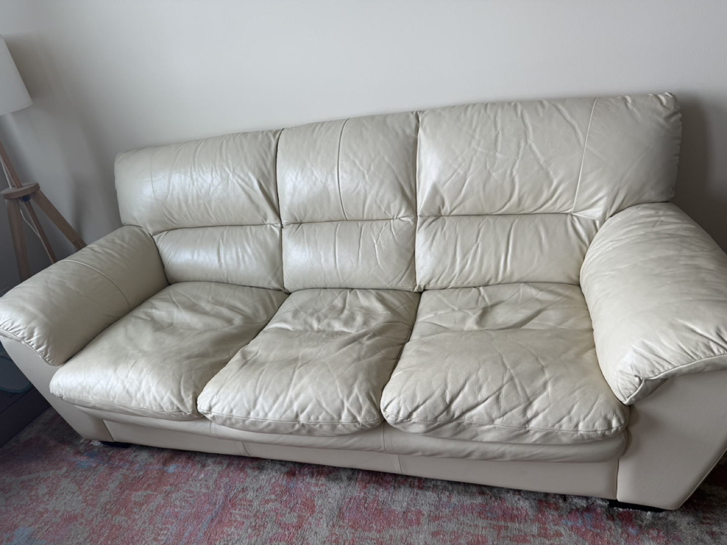 Cream Leather Sofa & Black Leather Armchair
