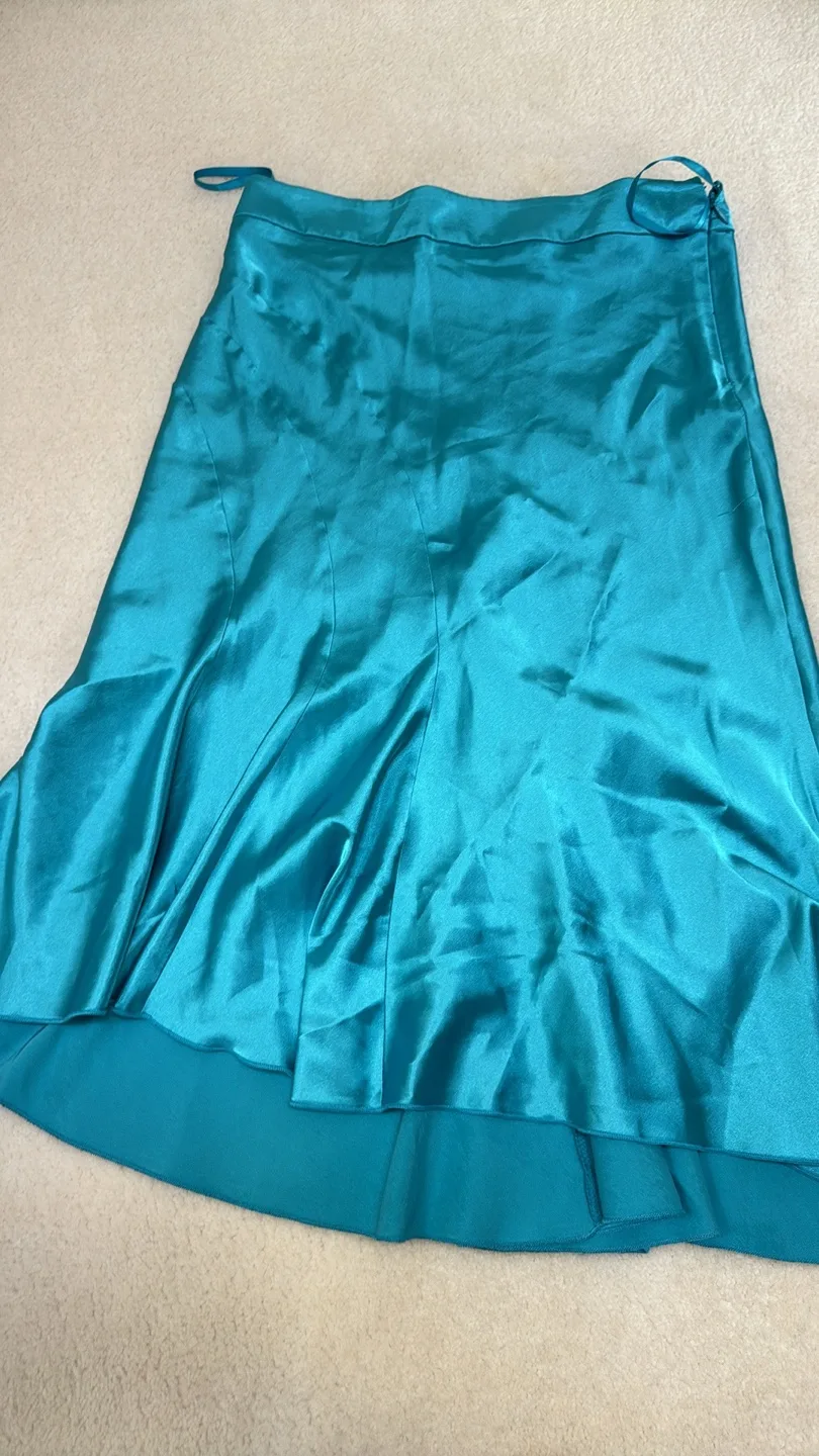 Teal Satin Sexy Midi Skirt 🏈 image indicator(3)