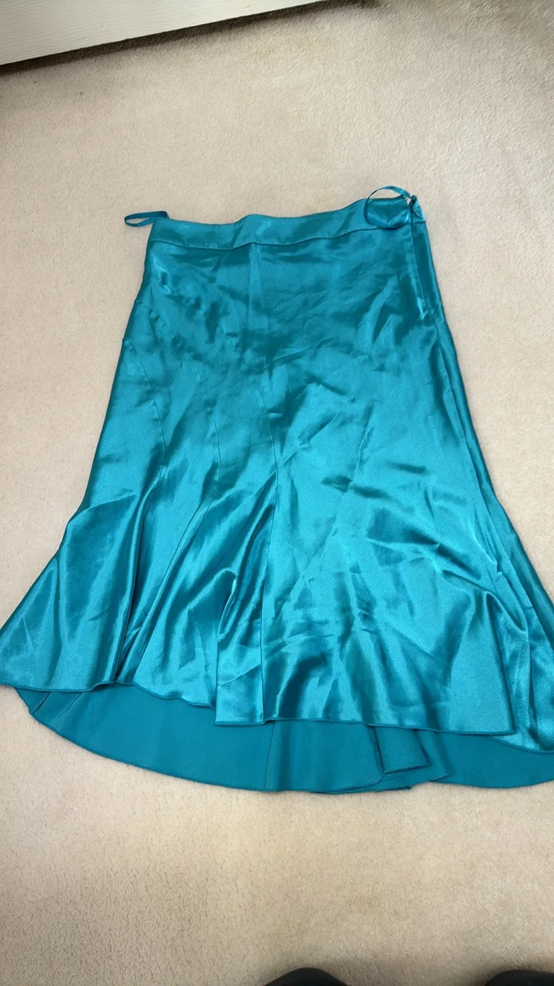 Teal Satin Sexy Midi Skirt 🏈 image indicator(2)