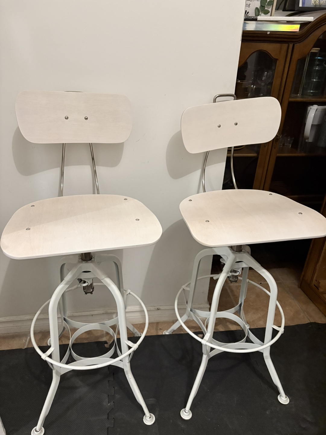 Pair of White Industrial Bar Stools