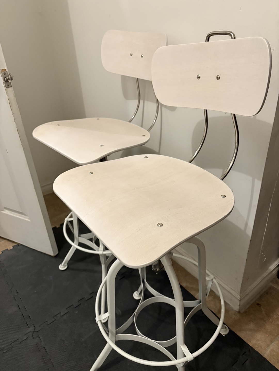 Pair of White Industrial Bar Stools - photo 2