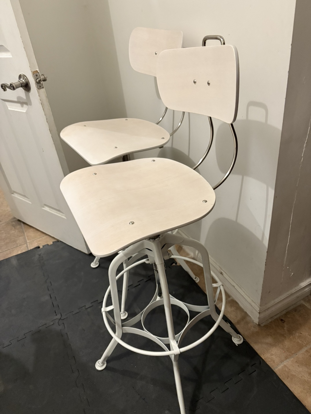 Pair of White Industrial Bar Stools - photo 3