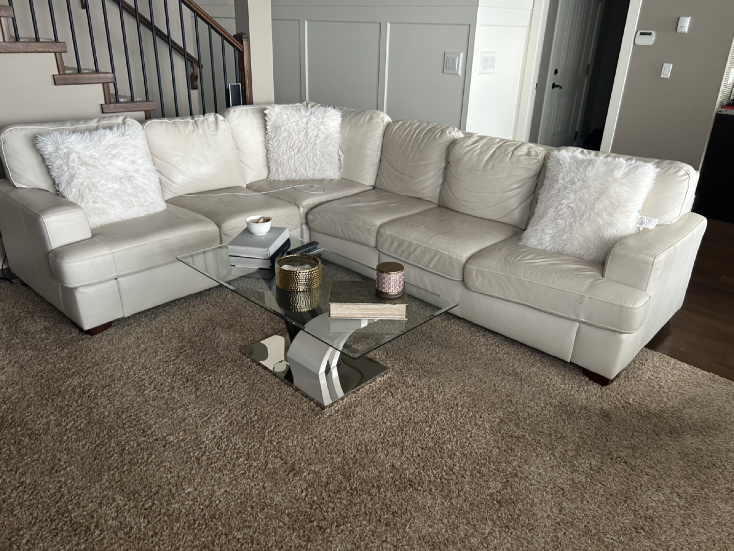 Off-White Leather Sectional Sofa
