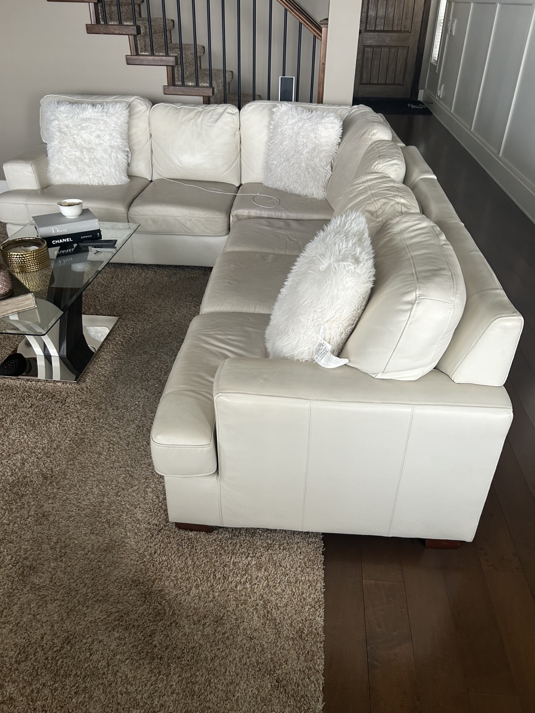 Off-White Leather Sectional Sofa - photo 2