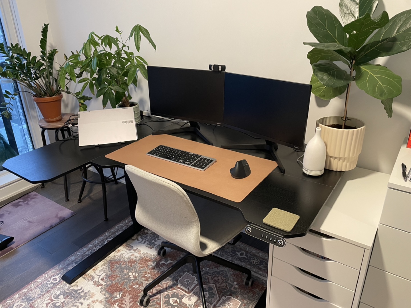 Black Electric Standing Desk with L-Shaped Extension