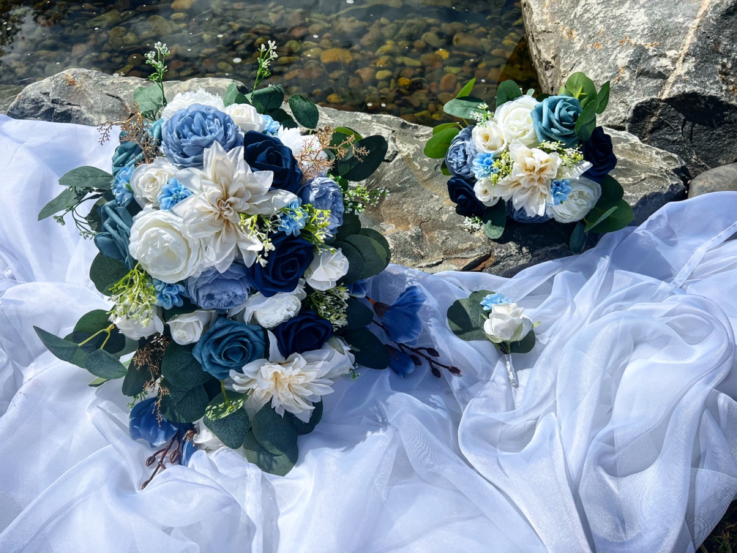 Beautiful Blue and White Wedding Bouquet Set