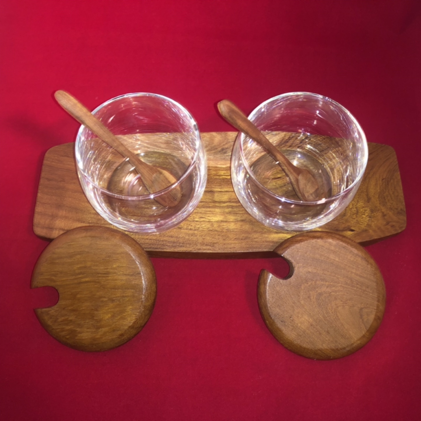 Mid-Century Modern Wooden Condiment Set with Glass Jars - photo 2