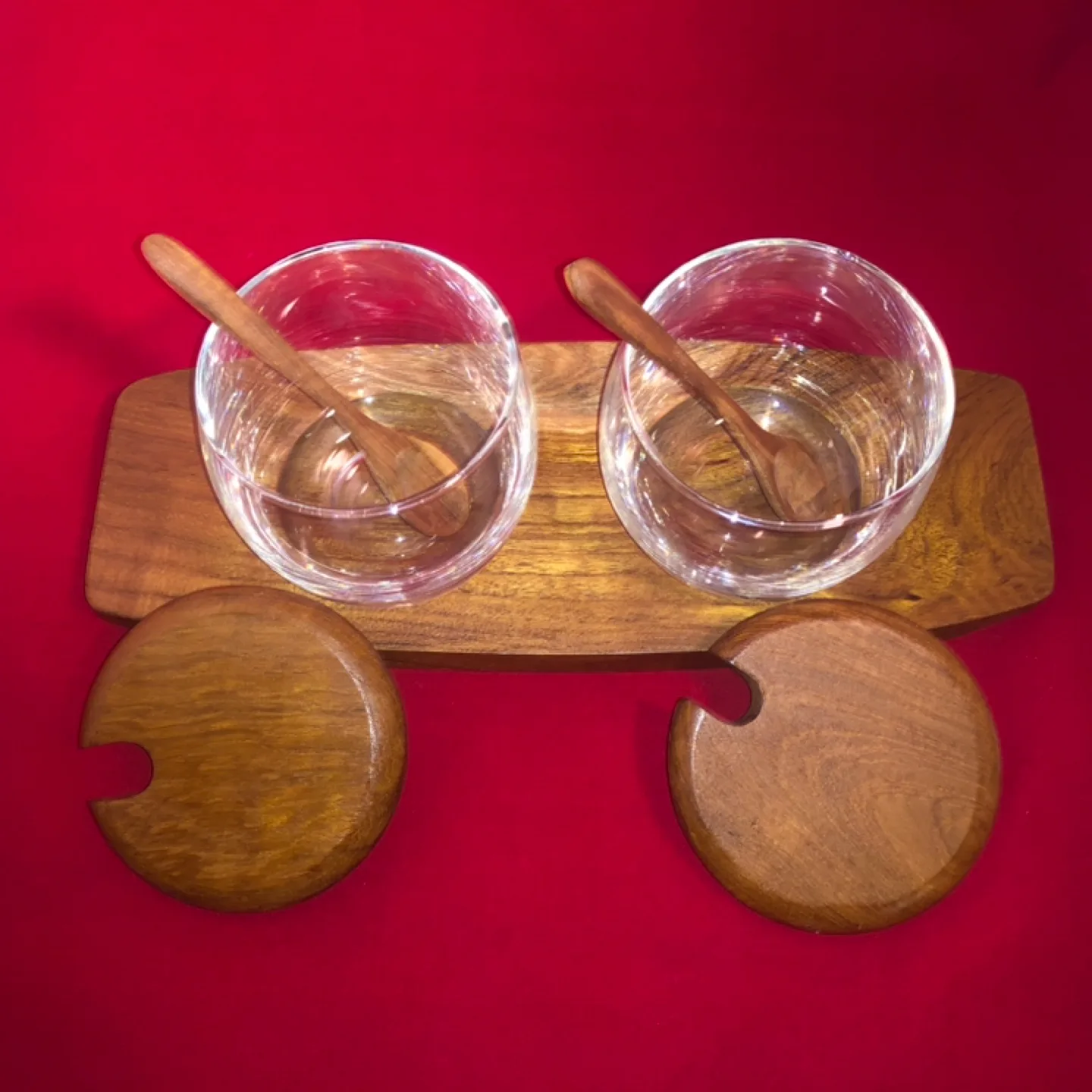 Mid-Century Modern Wooden Condiment Set with Glass Jars image indicator(2)