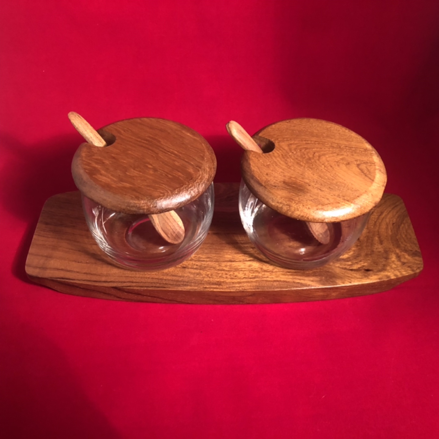 Mid-Century Modern Wooden Condiment Set with Glass Jars - photo 4