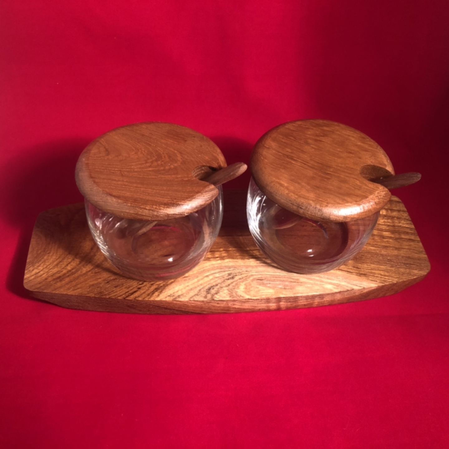 Mid-Century Modern Wooden Condiment Set with Glass Jars - photo 3