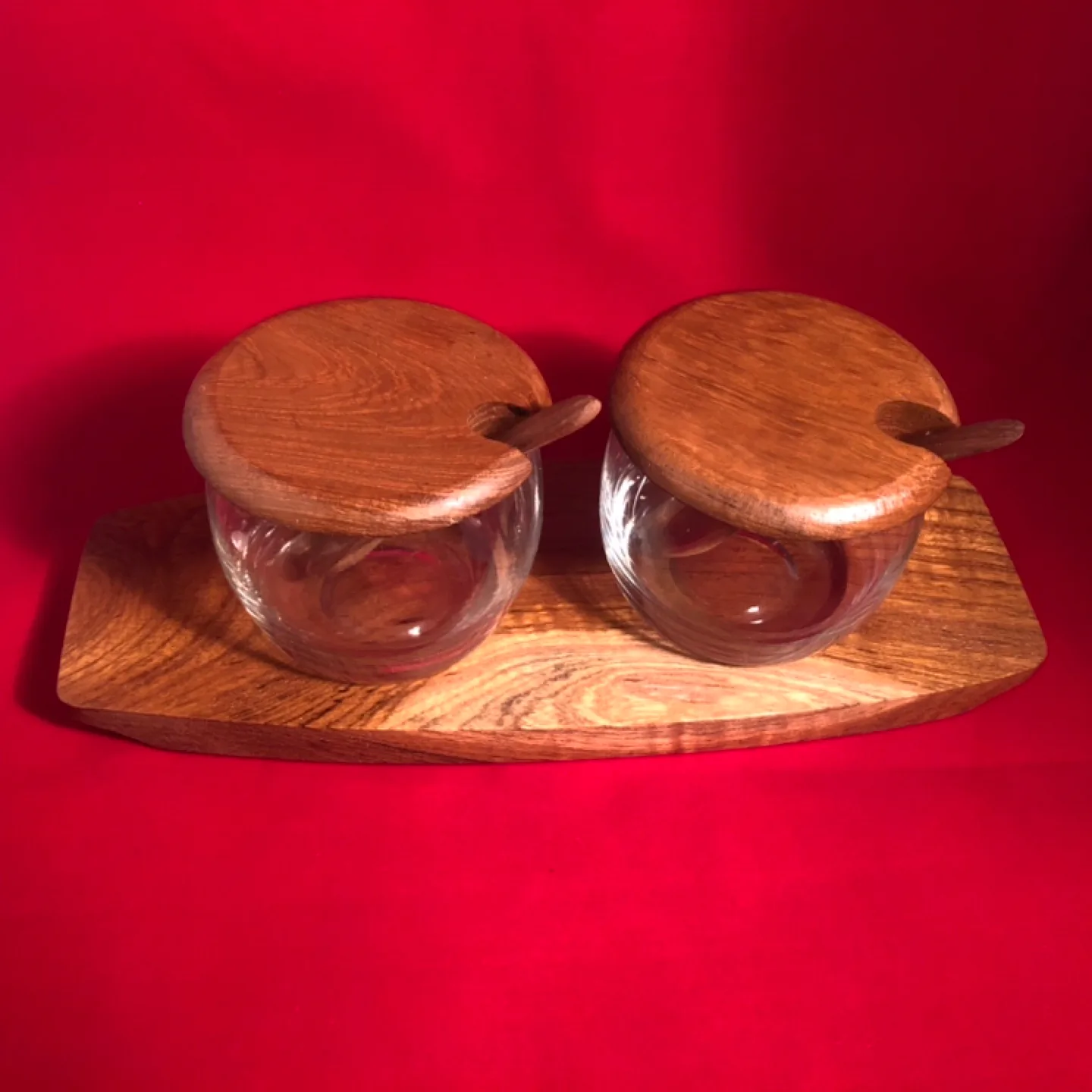 Mid-Century Modern Wooden Condiment Set with Glass Jars image indicator(3)