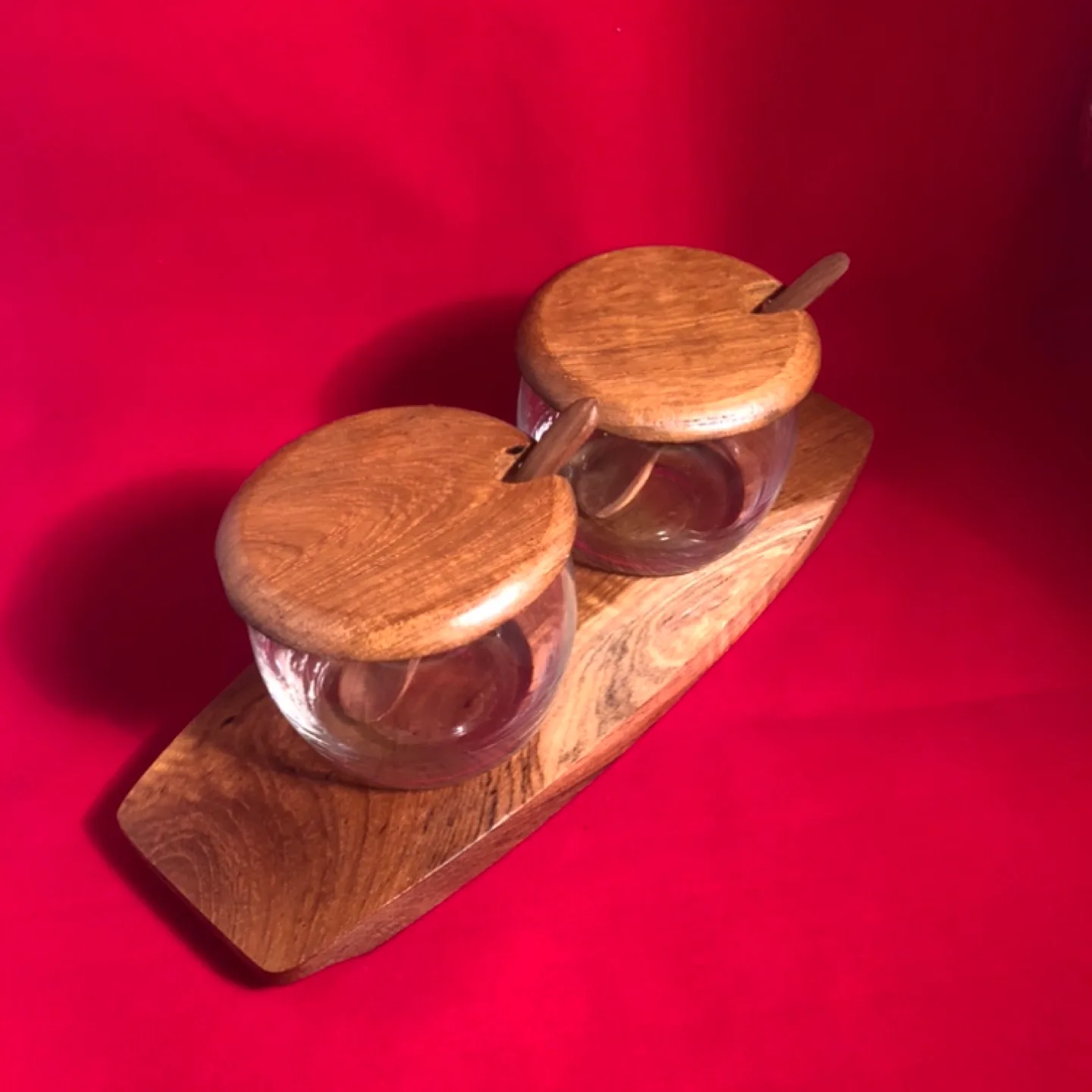 Mid-Century Modern Wooden Condiment Set with Glass Jars image indicator(6)