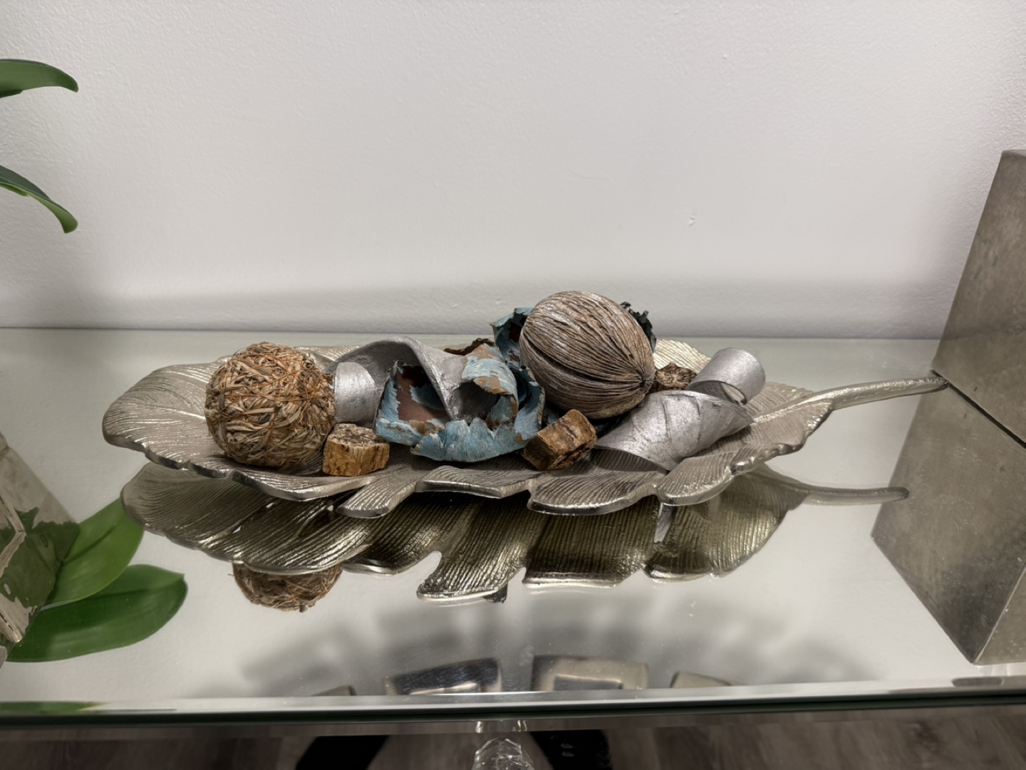 Silver Leaf Decorative Tray with Potpourri