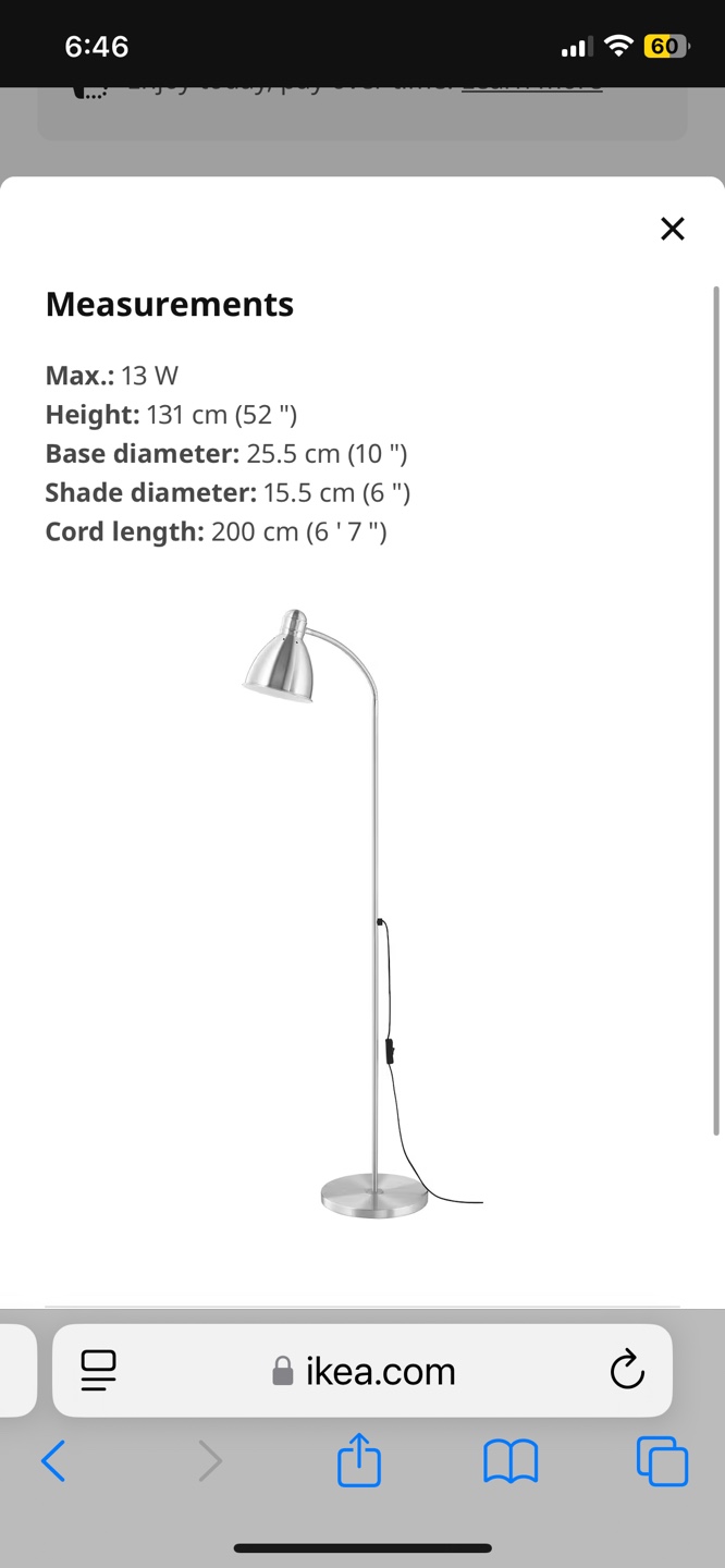 IKEA Floor Lamp - Silver Metal - Excellent Condition - photo 3