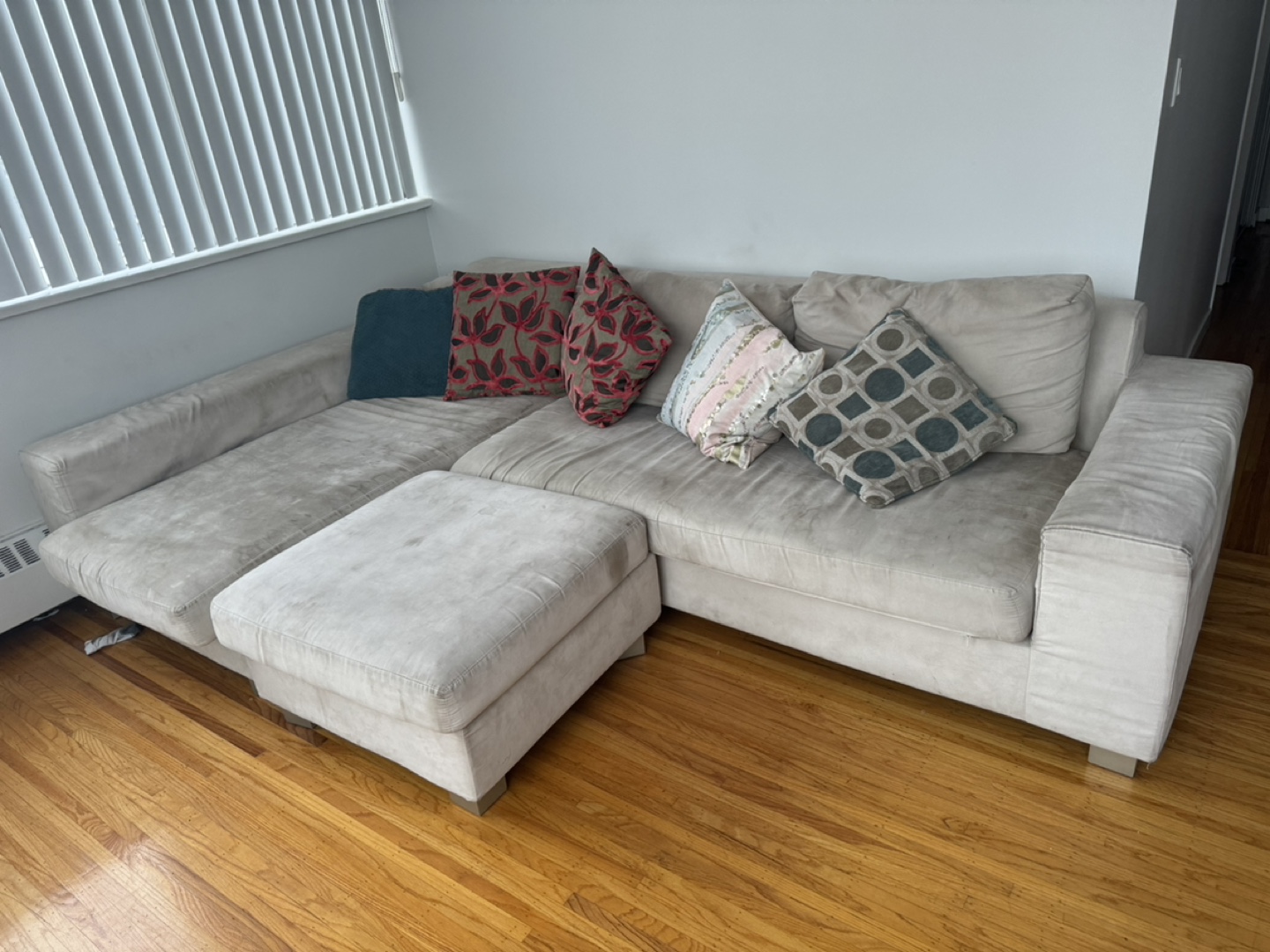 Beige Sectional Sofa with Ottoman