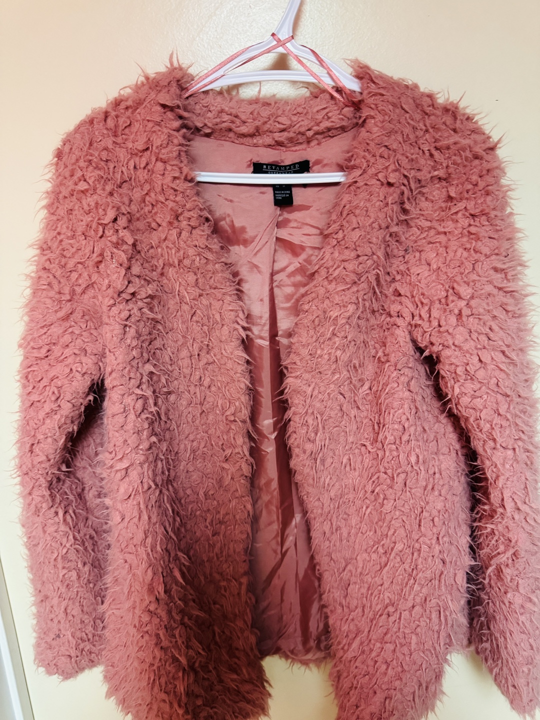 Pink Fluffy Open-Front Jacket - Size Small
