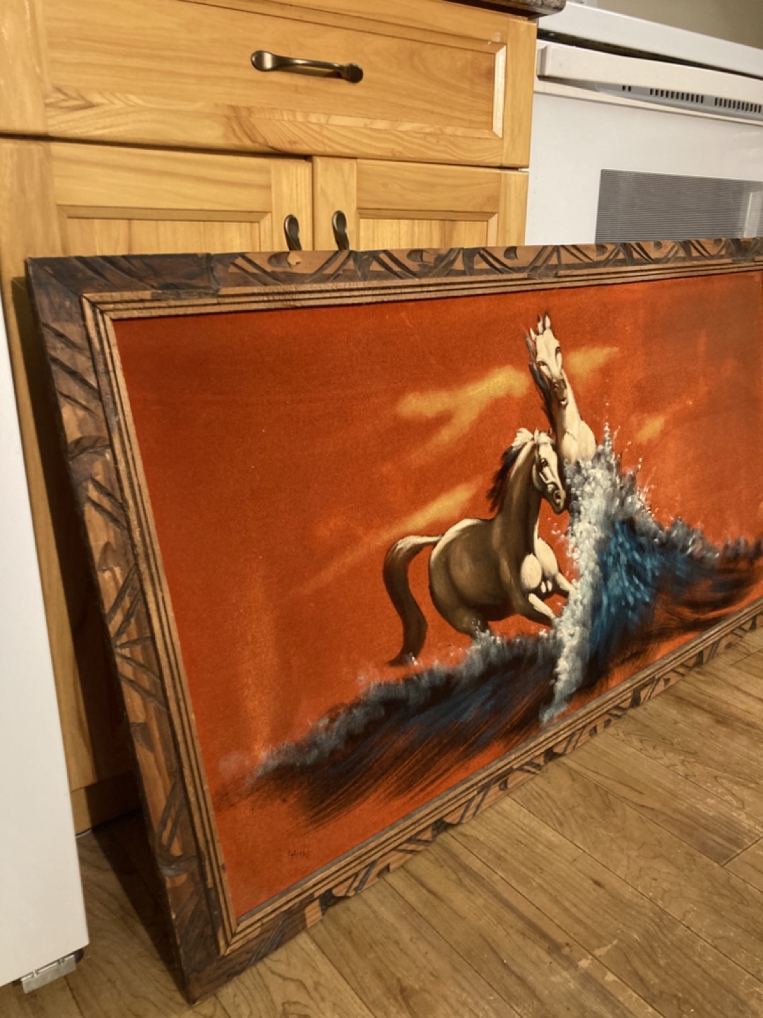 Vintage Velvet Painting of Horses - photo 3