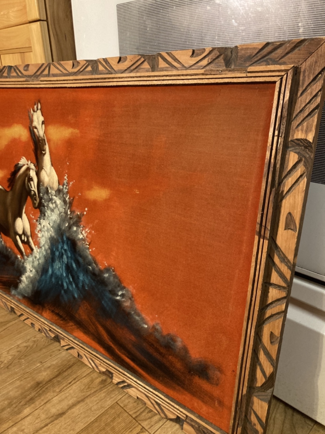 Vintage Velvet Painting of Horses - photo 2