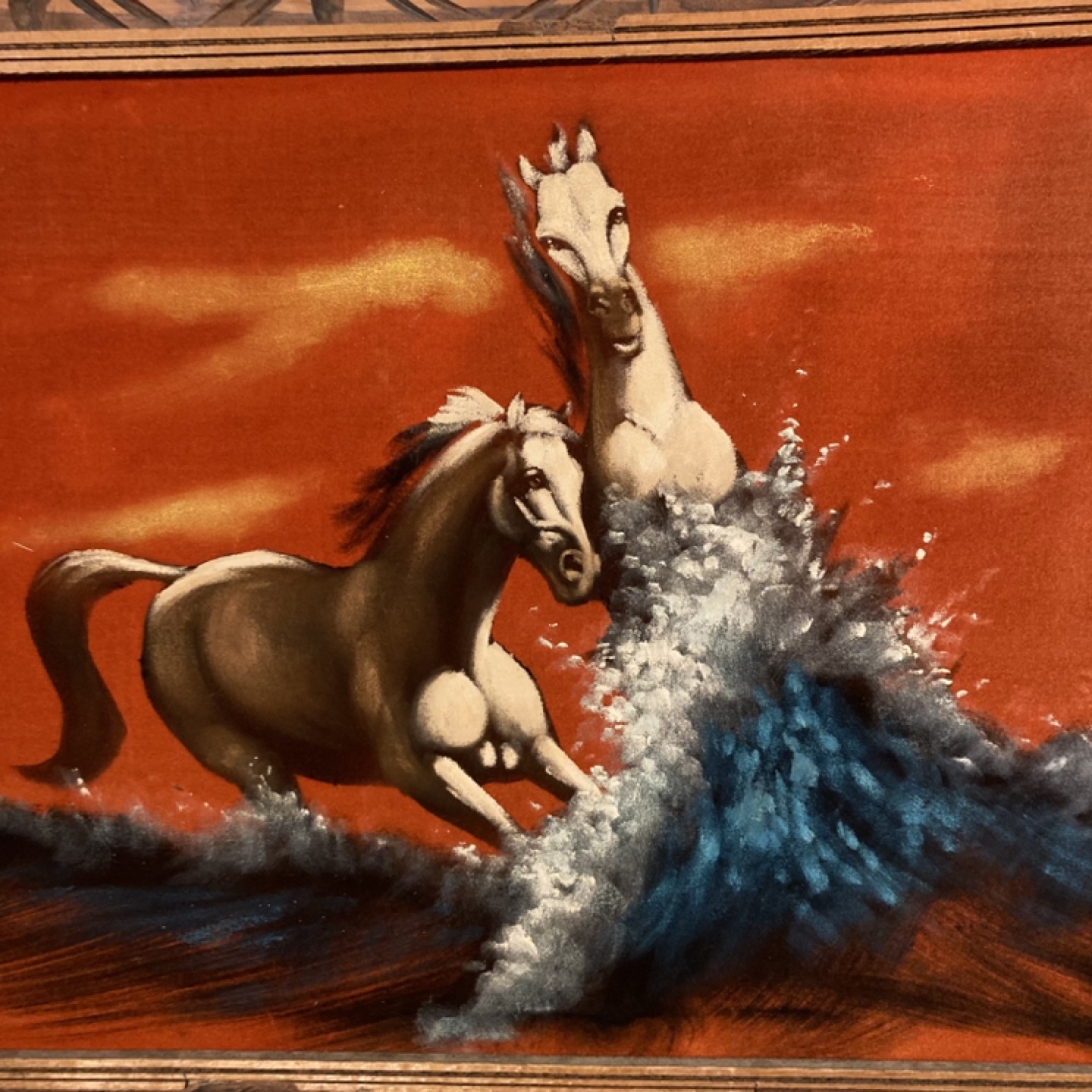 Vintage Velvet Painting of Horses - photo 4