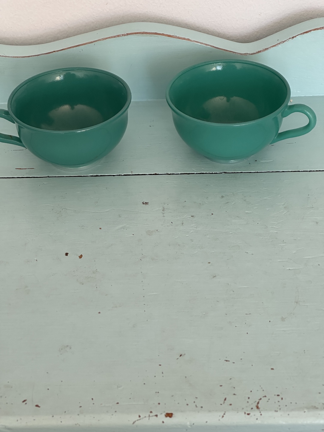 2 Teal Atlas Milk Glass Cups