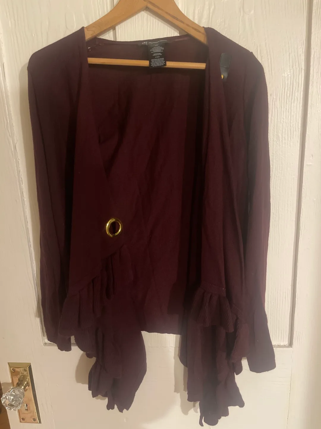 🏈Burgundy ruffle Cardigan image indicator(3)
