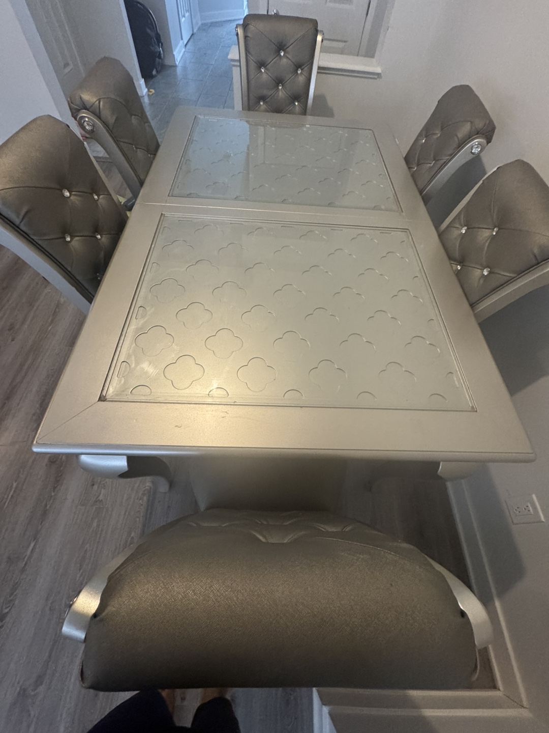 Silver Dining Table Set with 6 Chairs