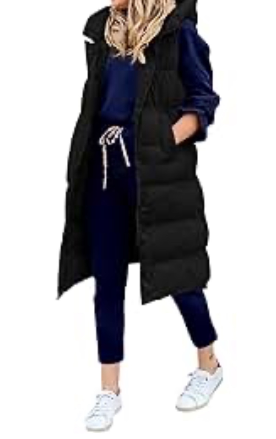 NEW! Women's Long Black Puffer Vest with Hood - photo 3