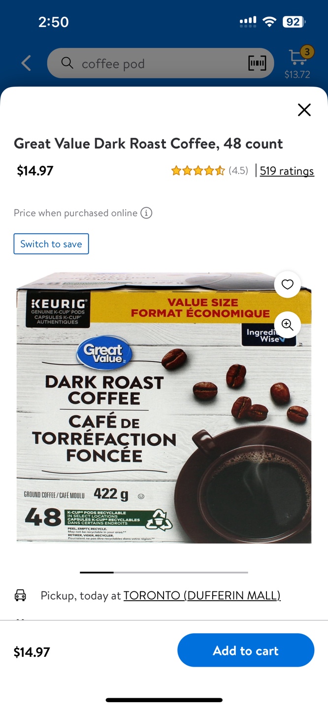 Dark Roast Coffee K-Cup Pods - NEW (48 count)